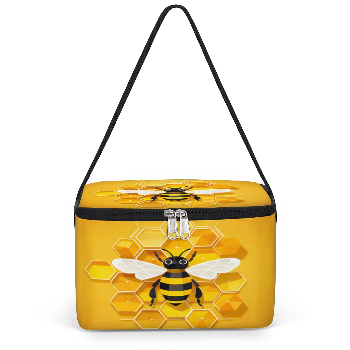 GzLeyigou Bee Honeycombs Lunch Bags for Women Men 9 Cans, Hot & Cold Food Delivery Bag Insulated Grocery Bag Insulated Lunch Box Bee Cooler Bag for Office Work Picnic Beach