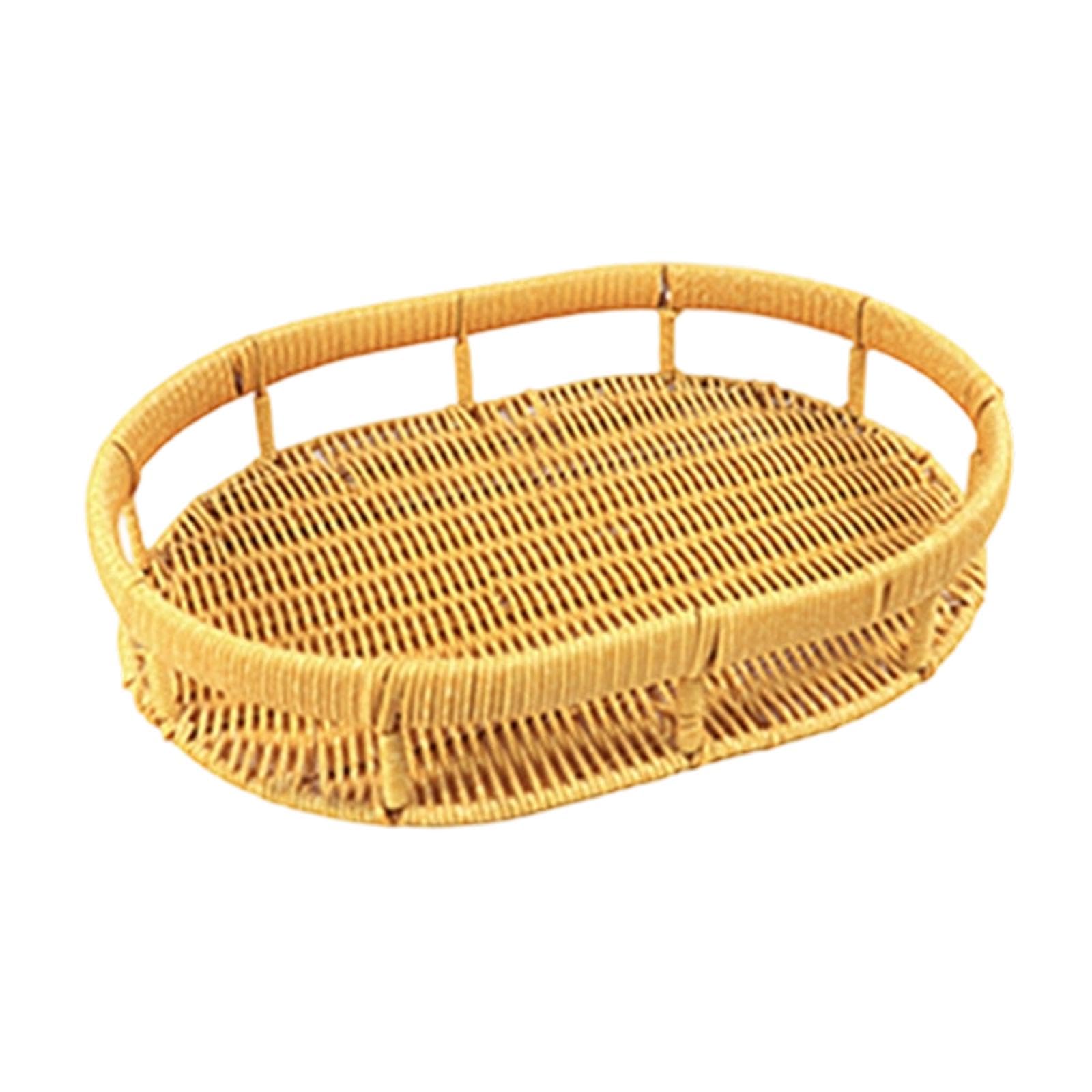 Hlhlh One Color Woven Bread Basket,Fruit Serving Tray Rustic Multipurpose Hand For Fruits Snacks Drinks Breakfast Vegetables(L)