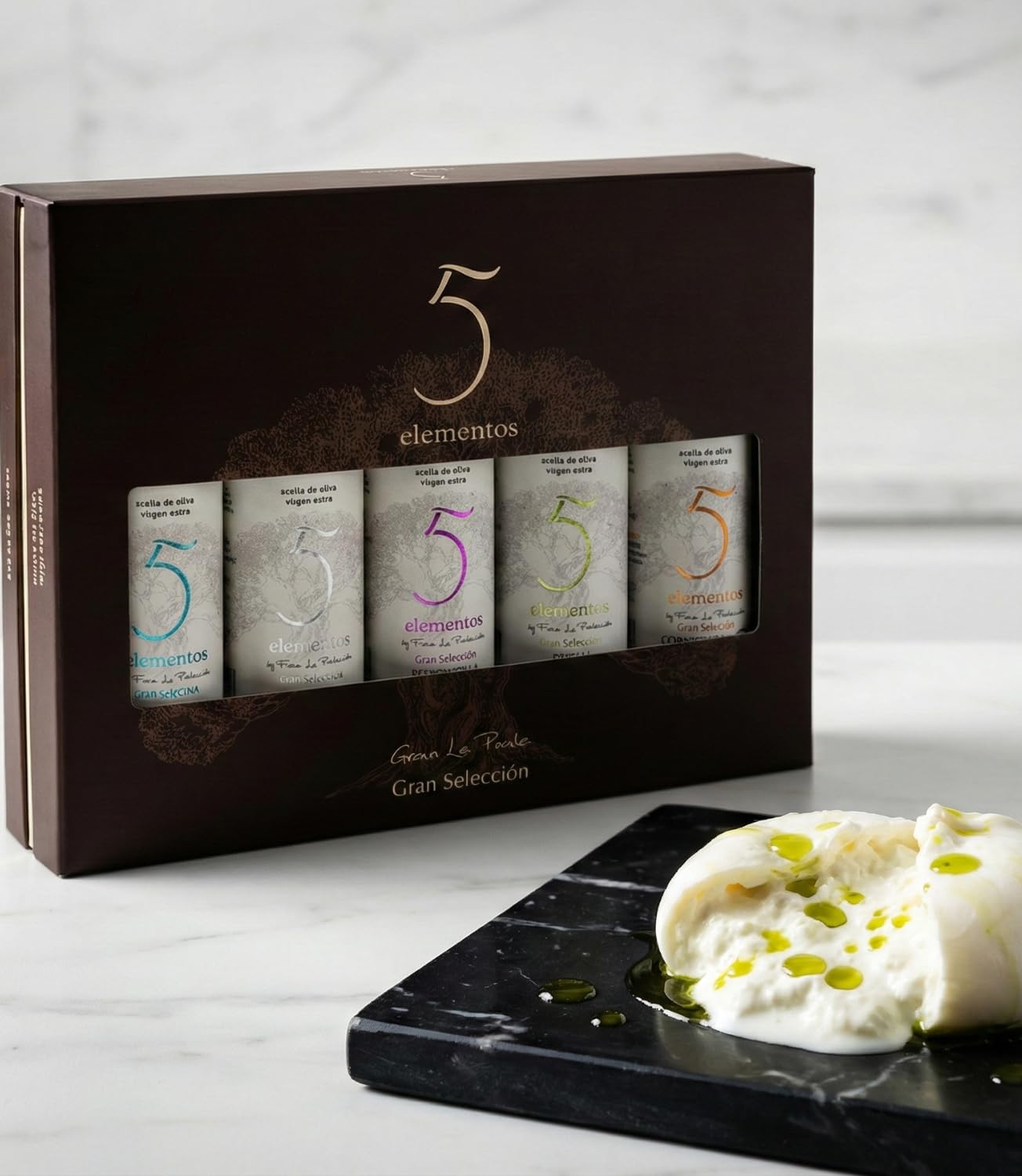 Aceite de Oliva Virgen Extra Gran Selección 5 Elementos Estuche Premium Degustación 5 Variedades Picual Arbequina Cornicabra Hojiblanca Redondilla Set Regalo Gourmet 5x100ml