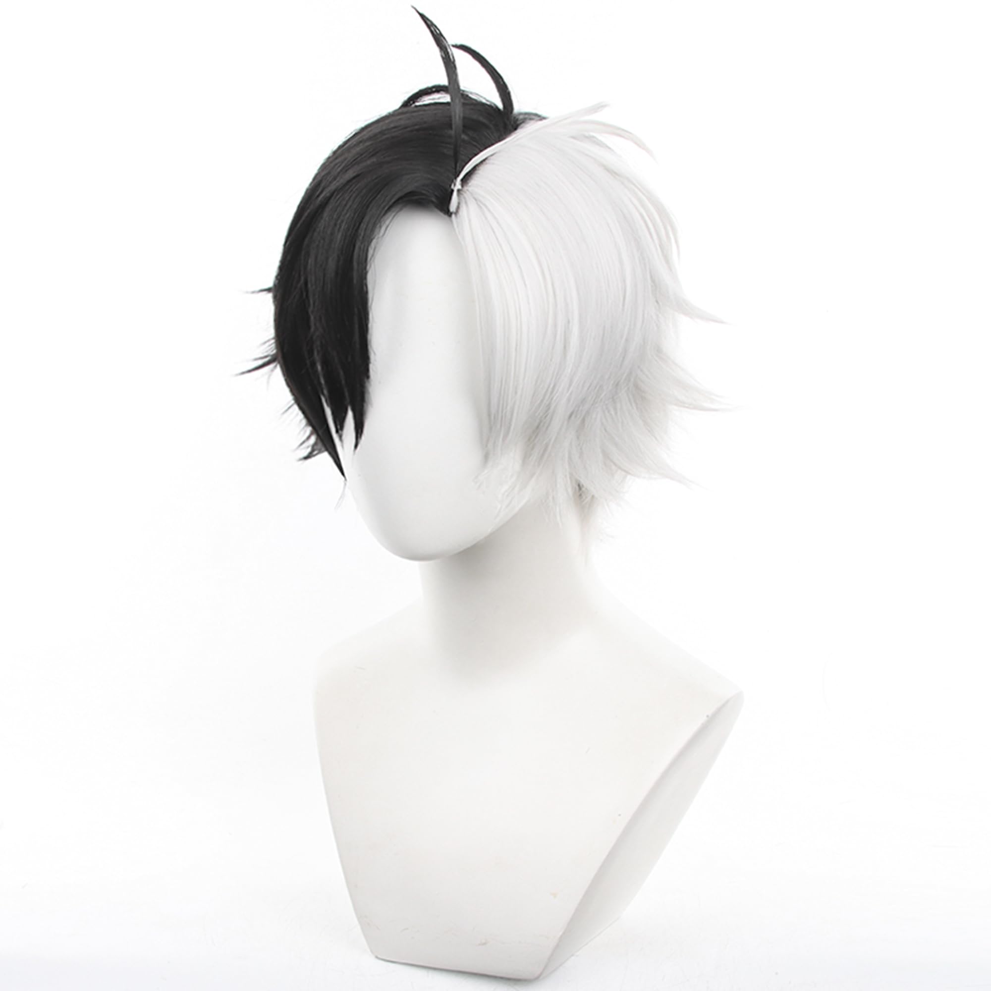 Half White Black Short Straight Wig Perfect Men Halloween Cos Anime Party Wigs with Heat Resistant Synthtic Costume Hairs - Image 4