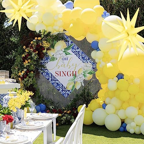 Image of PartyWoo Light Yellow Star Foil Balloons 6pcs Different Sizes Pack of 27 22 Inch Explosion Spike Mylar Balloons for Graduation Wedding Anniversary Bachelorette Engagement Birthday Party Decorations