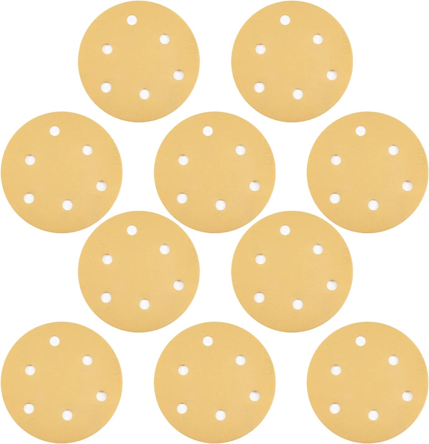 Auniwaig 5-Inch 6-Hole Hook and Loop Sanding Discs,400 Grits Gold Sanding Disc for Random Orbital Sander,15 PCS