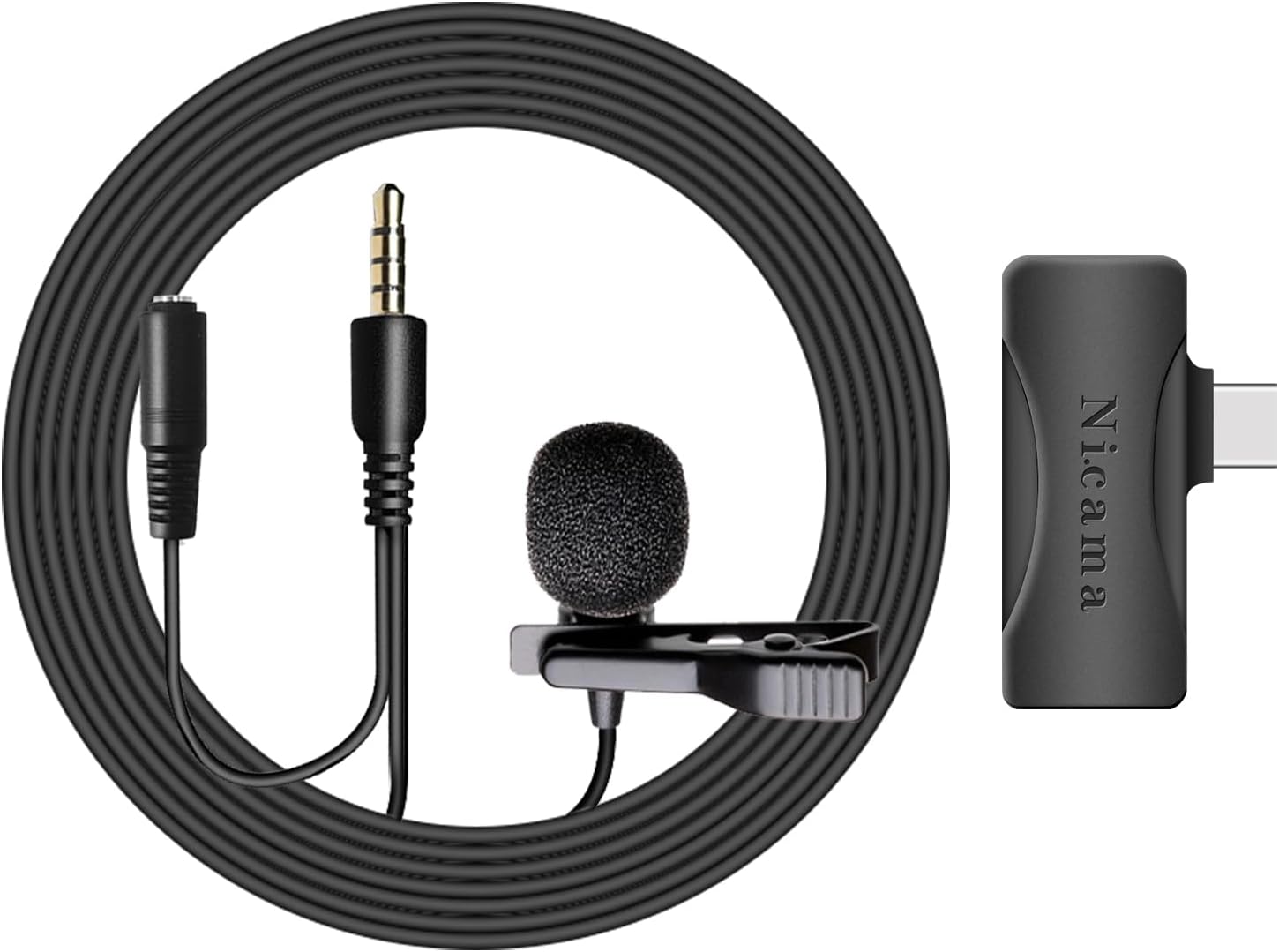 Nicama LVM4 USB-C Lavalier Lapel Microphone ­with a Real Time Monitor Socket for iPhone 15 16 iPad Type-C Android Smartphone Laptop Recording Youtube/Interview/Video Conference/Podcast (1.5M)