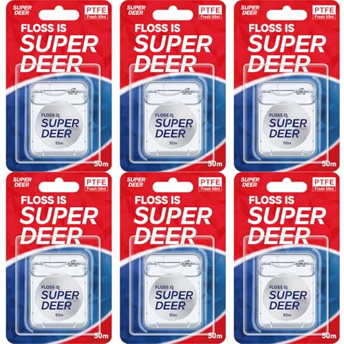 Super Deer Flat Dental Floss Mint Flavored PTFE Tape - Shred Resistant Expands & Stretches for Deep Clean Gentle on Gums Plaque Remover Slides Smoothly 55 yd (6)