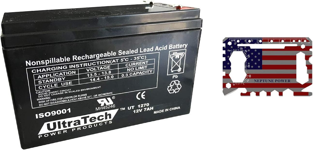 Neptune 46-in-1 Card Multi Tool + UltraTech UT1270 UT-1272 12V 7 Ah Sealed Lead Acid Alarm Battery UT-1270 (1 Battery + 1 Tool)