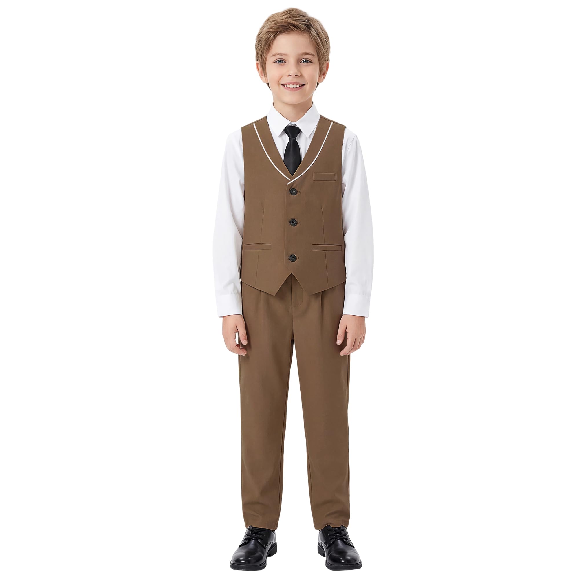 LOLANTA Costume 4 Pièces pour Garçon avec Gilet et Pantalon, Tenue de Cérémonie Mariage, Baptême & Anniversaire pour Enfant, Ensemble Habit Habillé 2-14 Ans