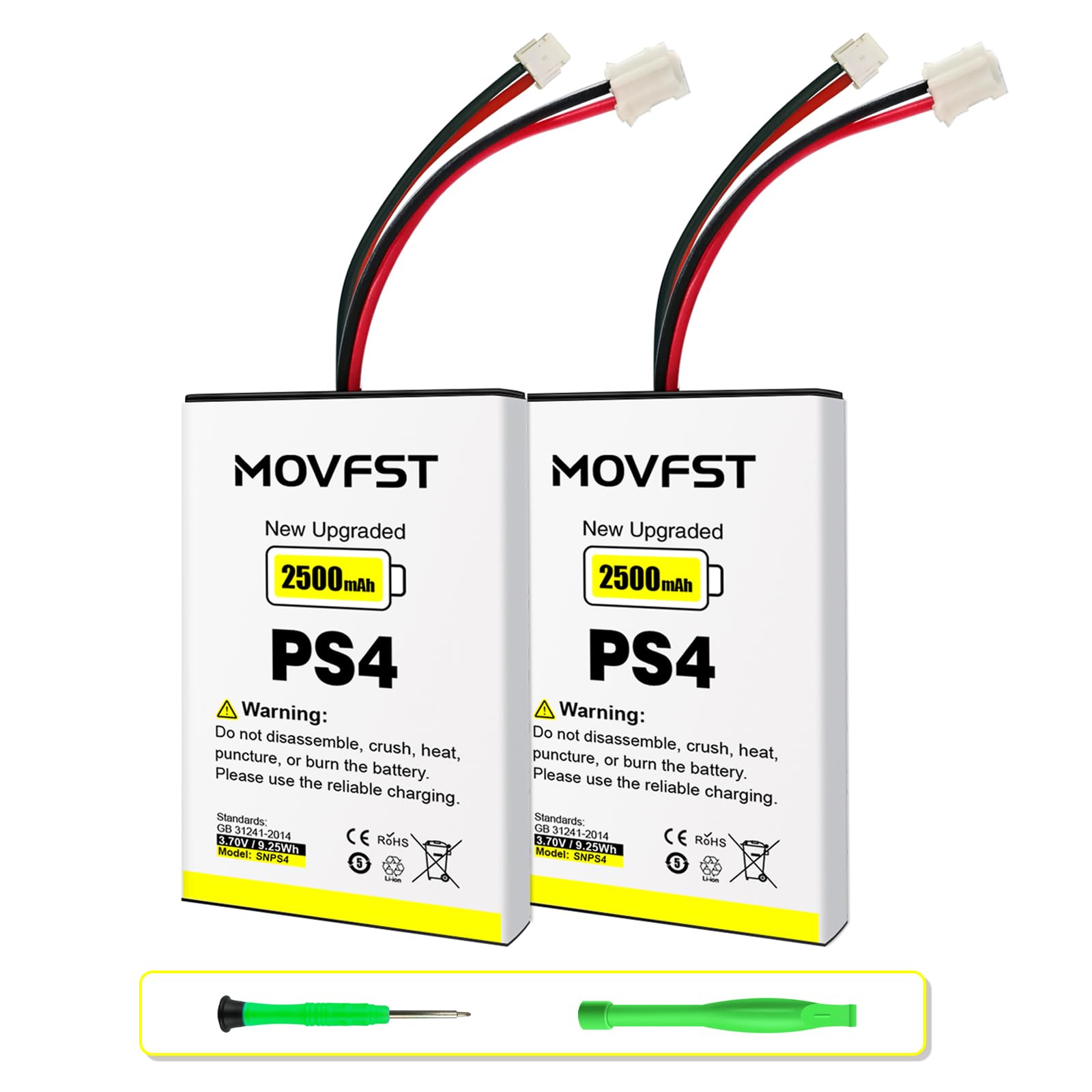 MOVFST 2Pcs PS4 PS4 Pro Controller Battery Replacement,2500mAh High Capacity Compatible with PlayStation 4 PS4 DS 4 V1 V2 Controller CUH-ZCT2U CUH-ZCT2E CUH-ZCT1E CUH-ZCT1U CUH-ZCT1H, ect.
