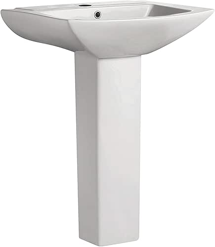 Sublime Rectangular Two-Piece Ceramic Pedestal Bathroom Sink in Glossy White