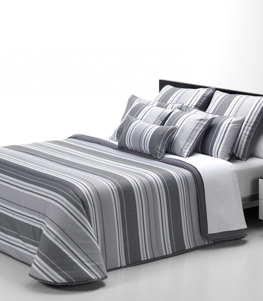 Belnou. Edredón Nórdico Caliente para Invierno Estampado Rayas Anchas. 300gr. (Cama 90 a 105 (180x220 cm), Gris)