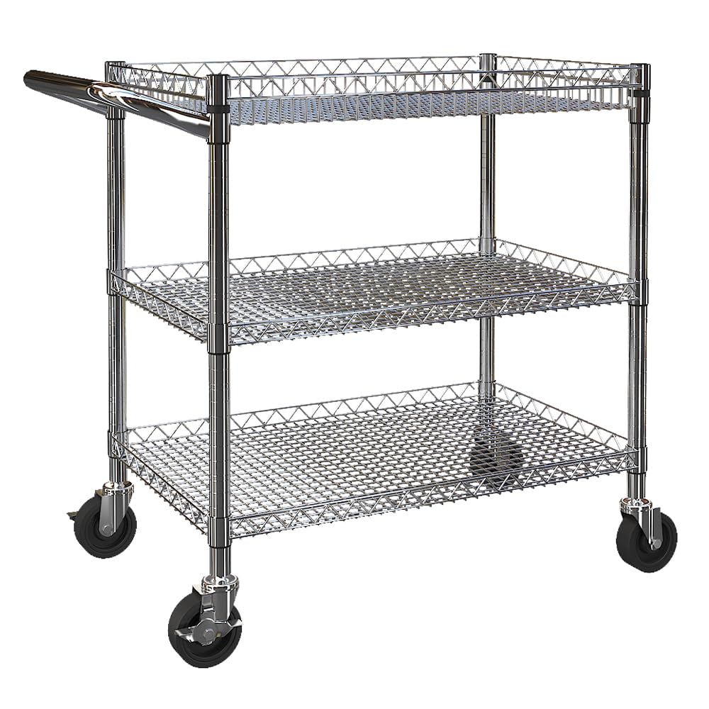 BPT Servierwagen mit Rollen, 3 böden Teewagen, Hotelrestaurant-Küchenwagen (Silber-(500KG))