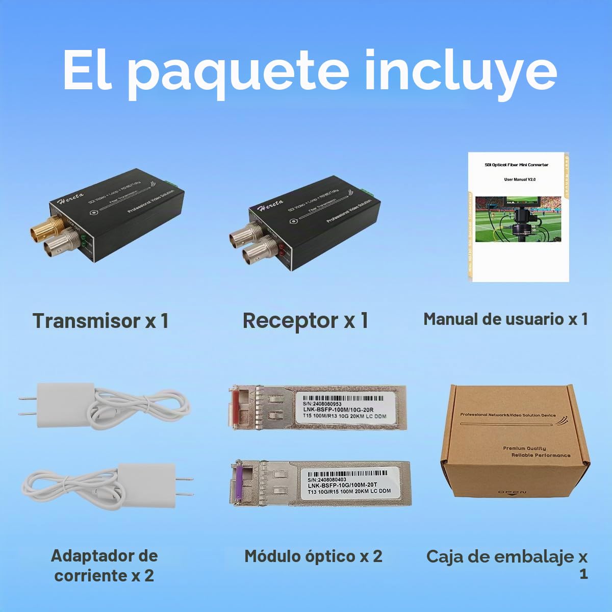 Mini alargador de vídeo 3G-SDI con Salida en Bucle SDI 1080P 3G-SDI Fibra Convertidor Extensión de distancias de hasta 20 km en un transceptor óptico monomodo con talaje o inverso RS485