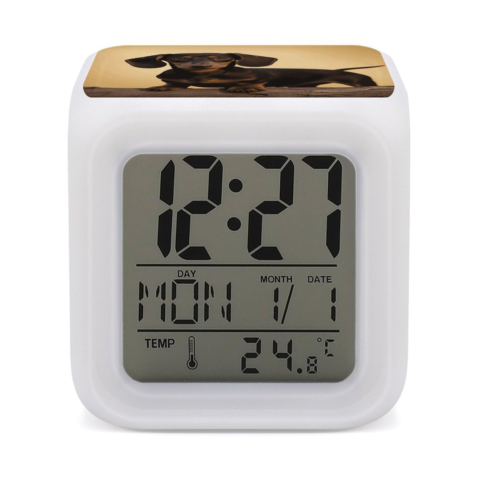 Reloj despertador de perro salchicha para evitar retrasos con pantalla grande LED