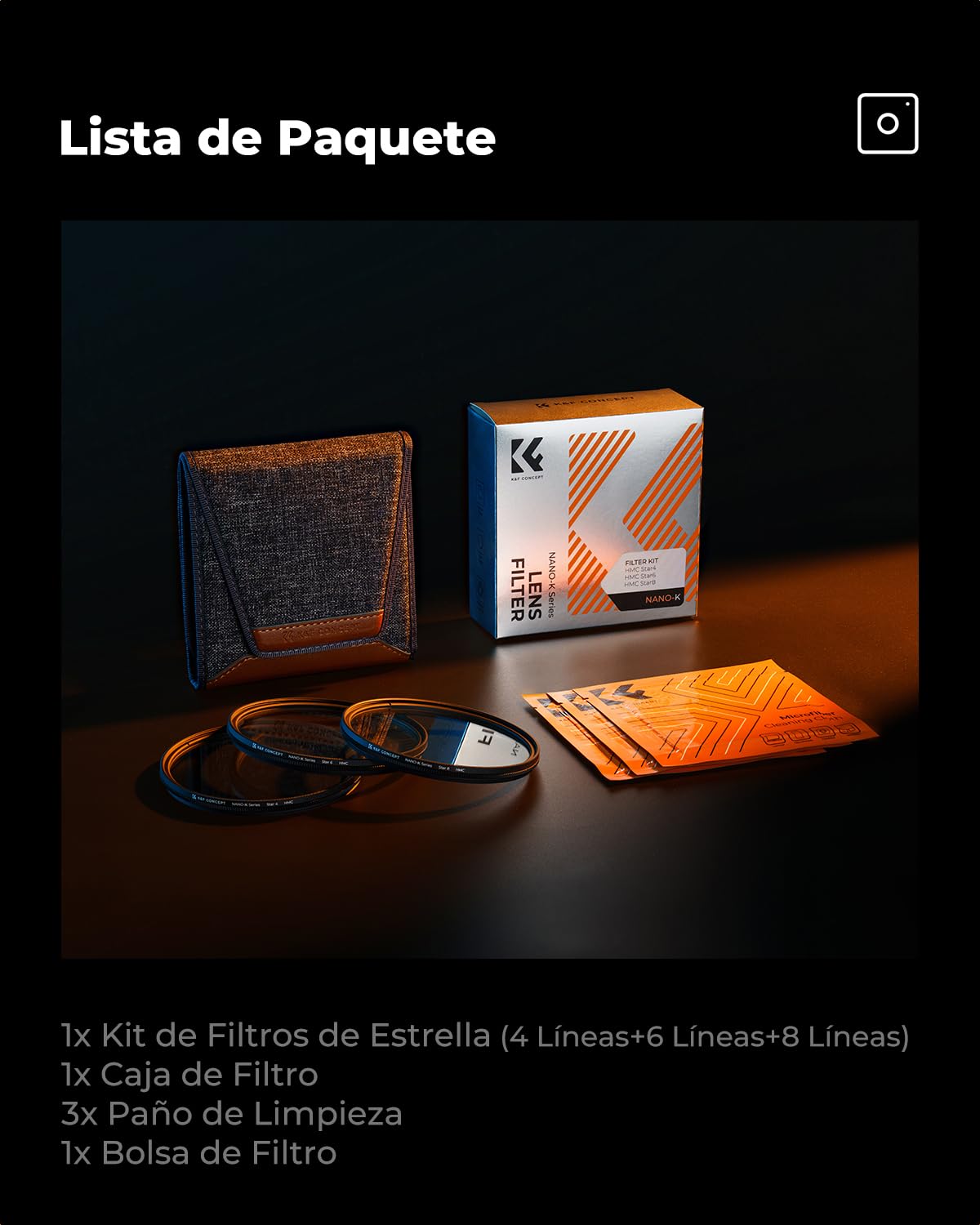 K&F CONCEPT Nano-Klear 3Pcs Filtros de Estrella 77mm, Filtro de Estrella 4 Puntos + 6 Puntos + 8 Puntos, Filtro con Efecto Estrellado Vidrio Óptico con 3Pcs Paño Limpieza para Objetivo 77mm