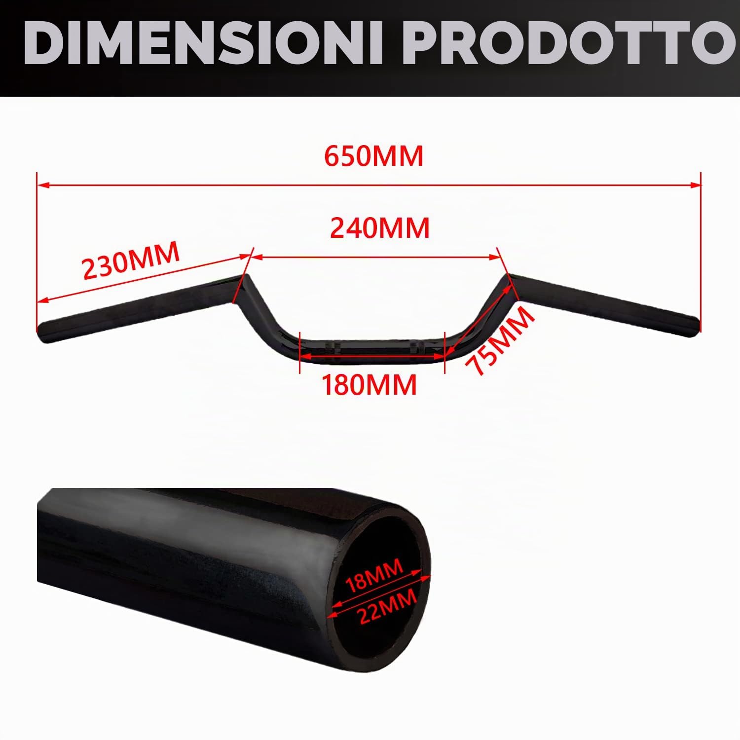 AnXin, manubrio per moto, 22 mm, stile Cafe Racer Ace Clubman, universale, per applicazione personalizzata Bobber, nero