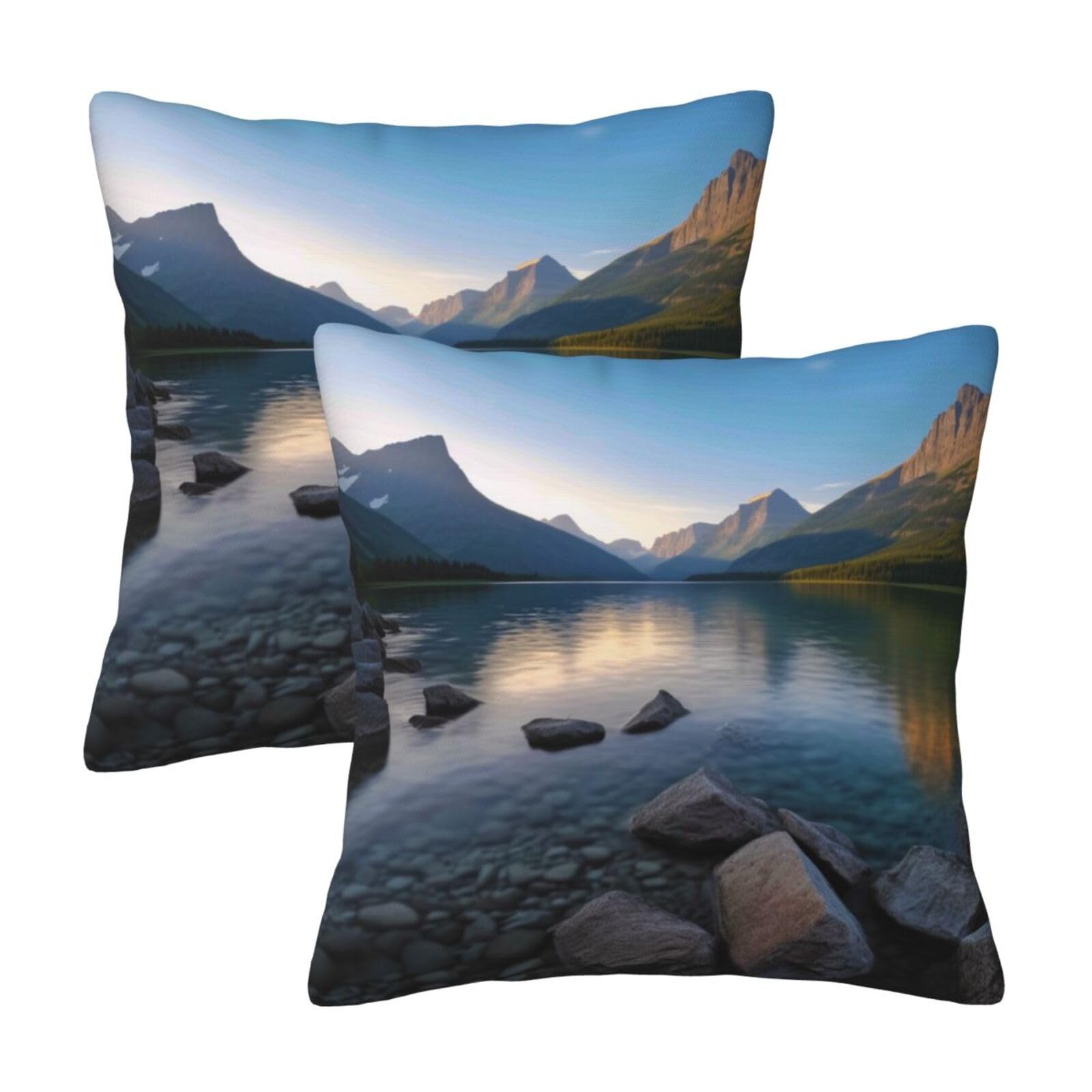 Glacier National Park Throw Pillow Cases 2 Pack Square Pillowcases Soft Pillow Protectors for Couch Livingroom Sofa Bed Office Car,30x30 CM