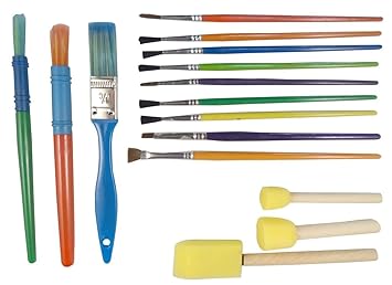Amazon Brand Umi Set of 15 Paint Brushes of Various Sizes and Varieties for Watercolor & Acrylic Painting Bristle Brushes & Foam Brushes