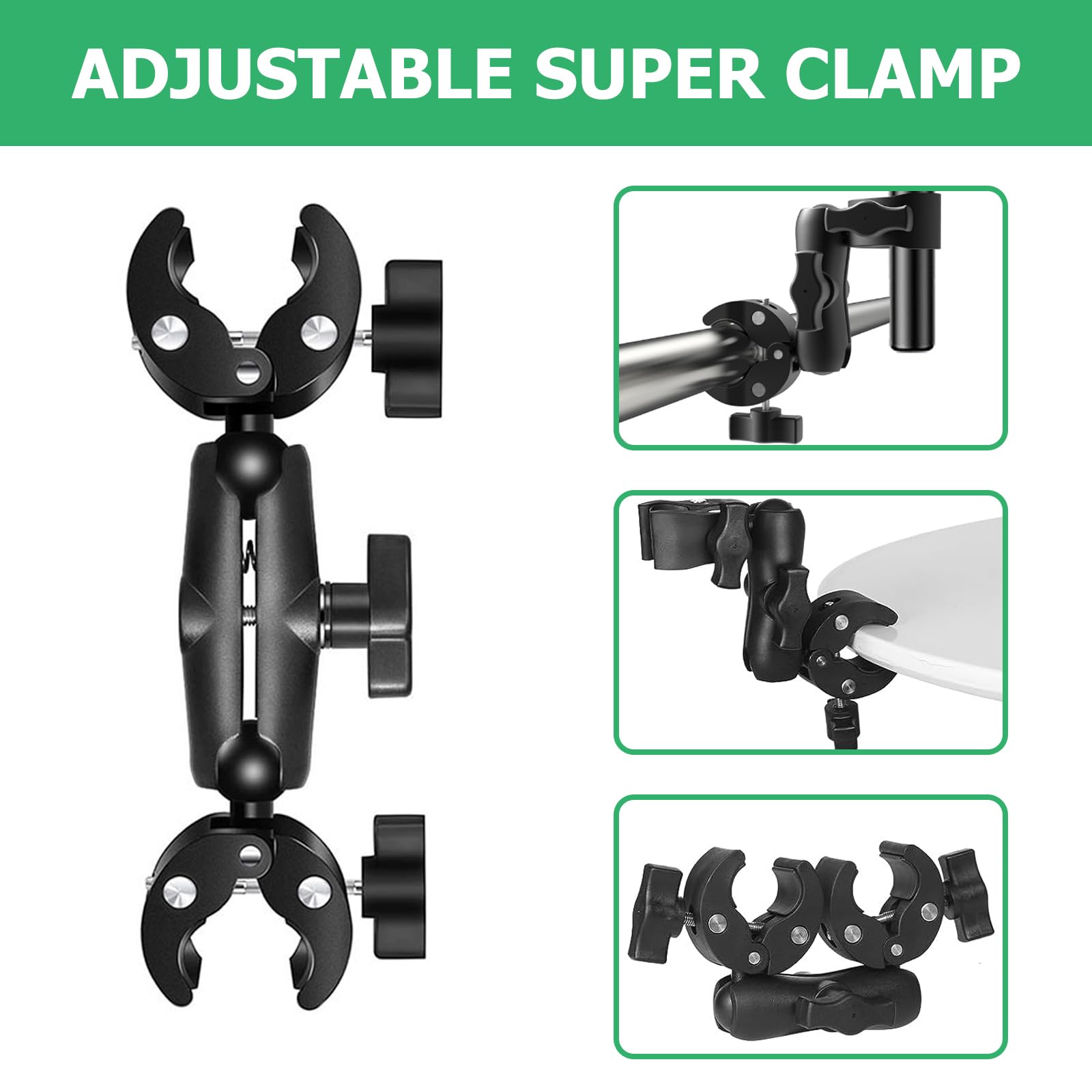 Morsetto Doppio Per Fotocamera - Super Clamp 360° Per Treppiedi, Bici, Moto, Diametro 15-40mm, Nero - Foto 9