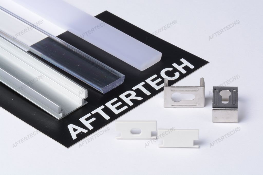 Aftertech® 2m 2metri 1908 19x8mm PROFILO ALLUMINIO CALPESTABILE PER STRISCE STRIP LED BARRA RIGIDA 2MT + COVER OPACA