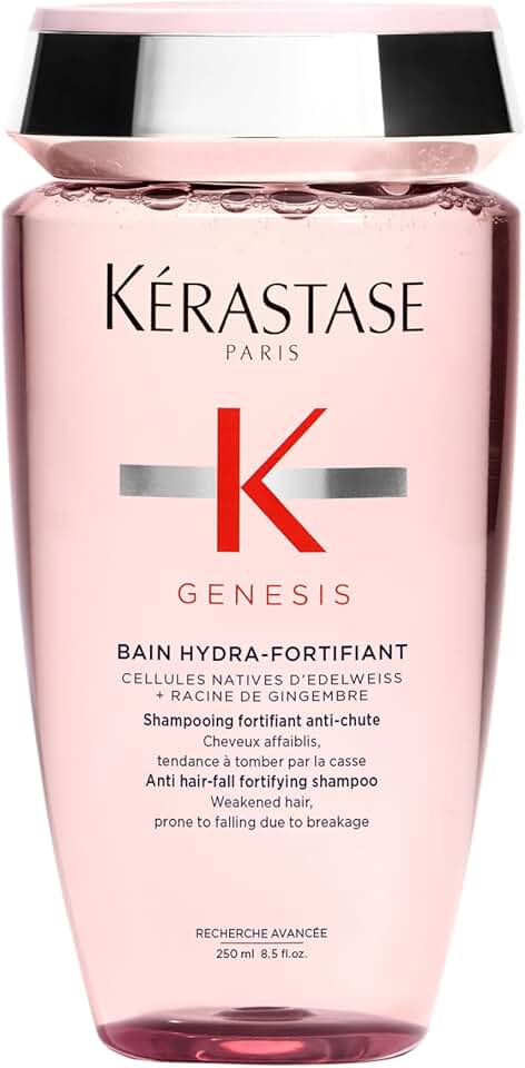 Kérastase Genesis Bain Hydra-Fortifiant Shampoo, Tratamento Fortificante Antiqueda por Quebra para Cabelos Finos e Oleosos, com Flor de Edelweiss e Raiz de Gengibre, 250ml