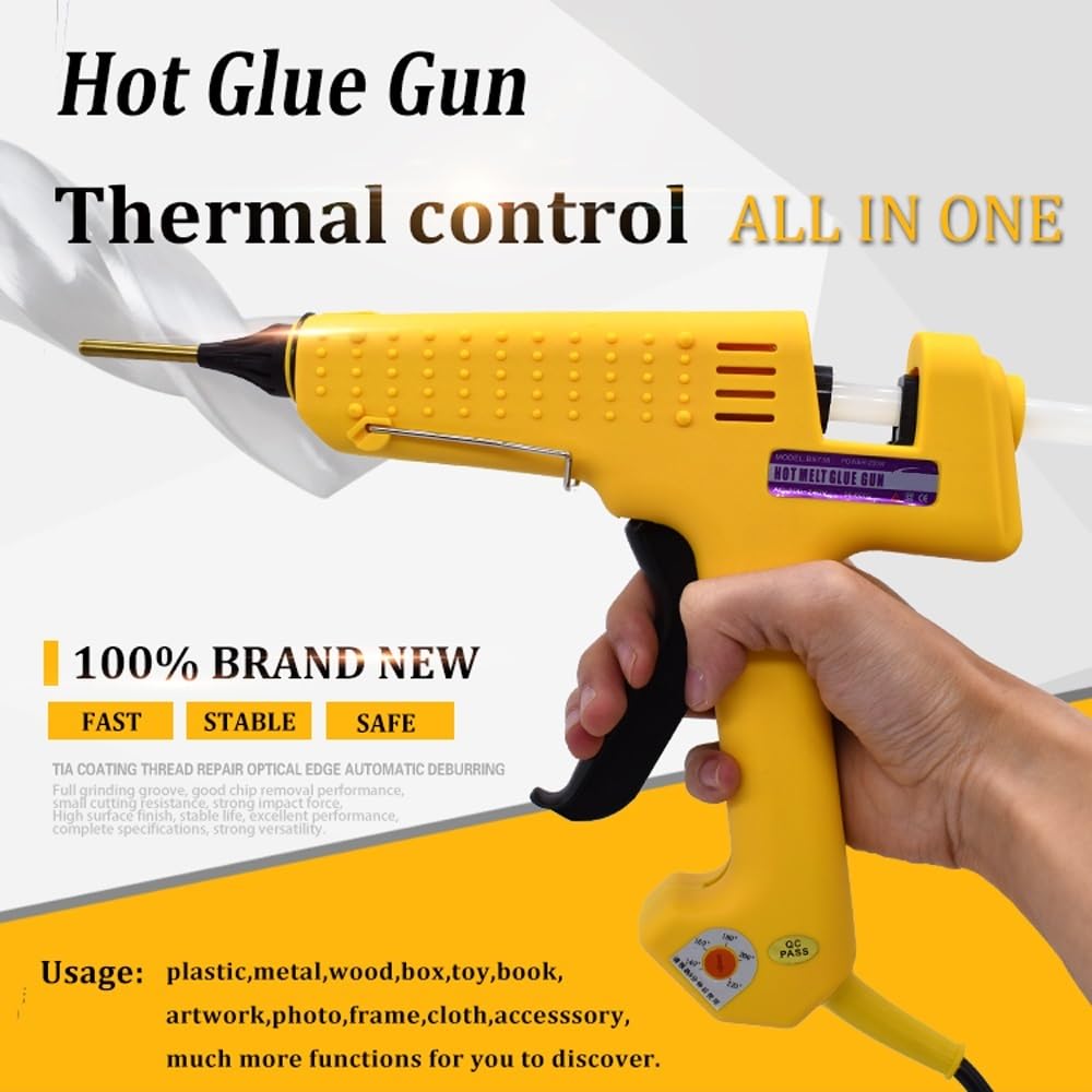 Professionelle Heißklebepistole, 250 W, mit Werkzeugsatz, Düse aus reinem Kupfer, einstellbare Temperatur, hoher Stromverbrauch, 11 mm Klebestift(200W)