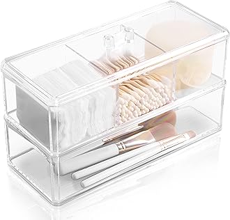 KIMCHOMERSE Qtip Holder Dispenser, 2-Layer Cotton Ball & Pad Holder for Bathroom Storage, Drawer Organizer for Earrings, Jewelry & Small Items