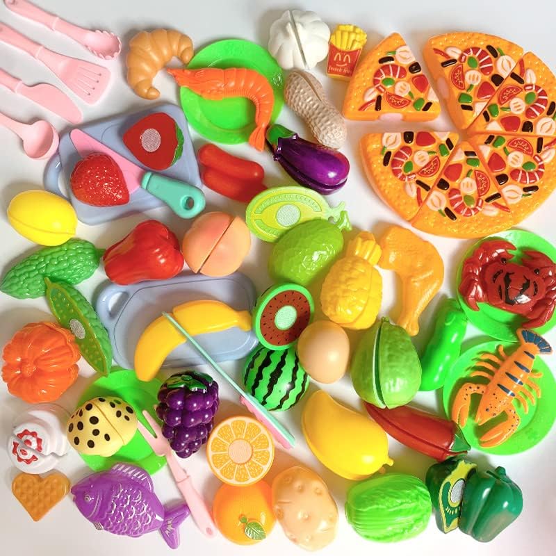 Miniatura 3 de ioatiot 46 artículos de 102 piezas de juguete de corte para niños juego de cocina para niños juego de cocina de frutas y verduras comida rápida con