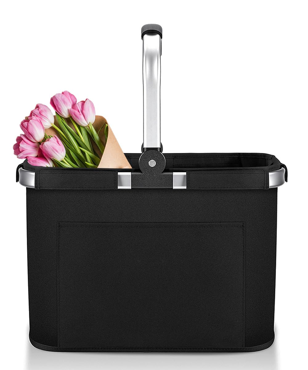 Diurwur® 30L Einkaufskorb mit Alurahmen Familie Einkaufstasche Faltbar Tragekorb mit gepolsterten Griffen Picknickkorb Praktischer Klappkorb mit 2 Stützstangen -ideal für Reisen/Picknick/Einkaufen