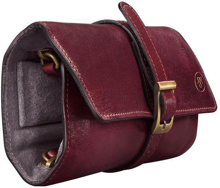Maxwell Scott - Womens Luxury Leather Jewellery Roll with Luxury Suede Lining - Made in Italy - The Melfi Burgundy Red