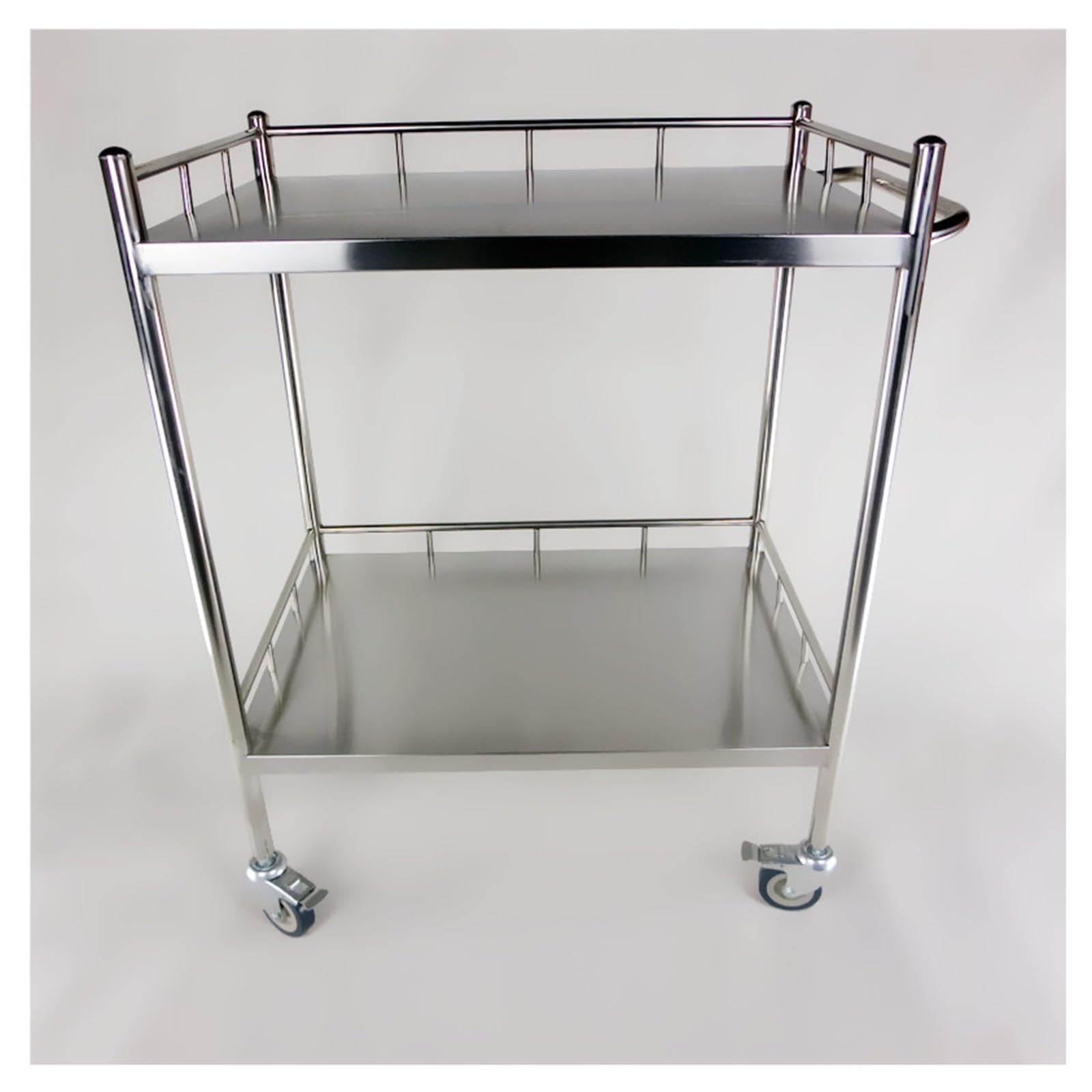 Carrello in Acciaio Inox 304 Spessorato con Maniglia A Strappo Carrello Portaoggetti A 2 Piani Carrello Avvolgibile A 3 Sponde Traversa Rinforzata Forte Capacità di Carico Ruote Frenate Regolabili in