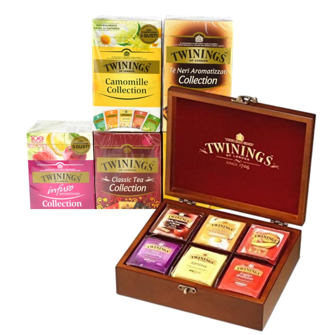 PZ 60 THE, TISANE, CAMOMILLE E INFUSI CON BOX SCATOLA PORTA BUSTINE DA 6 SCOMPARTI IN LEGNO