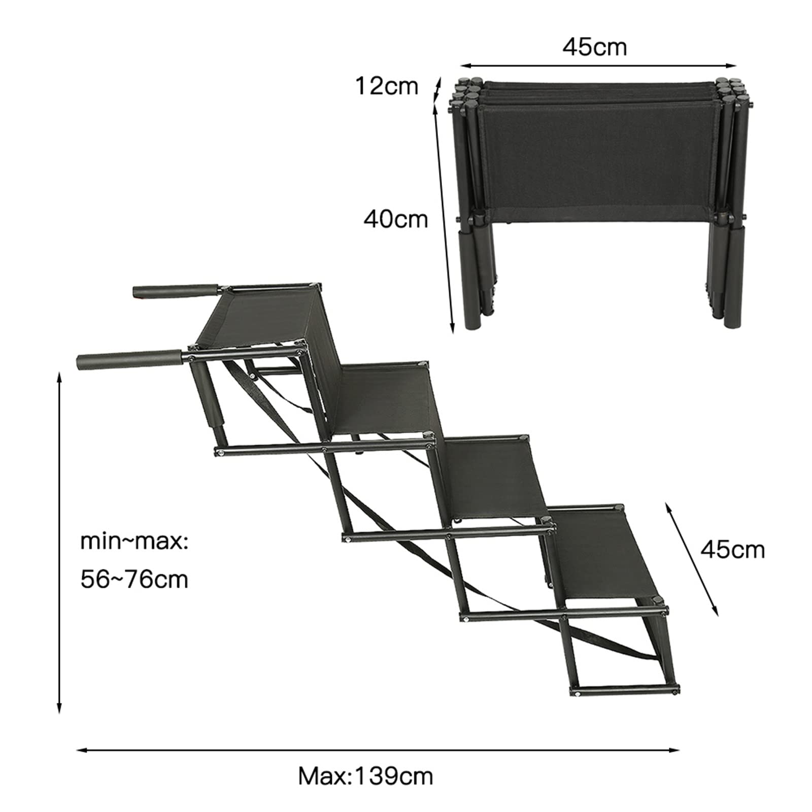 Rampa per Auto per Cani, Rampa per Cani, Scaletta per Cani, Carico Massimo 75 kg, Dimensioni Regolabili, Dimensioni Massime 139 * 45 * 76 cm, Pieghevole (Nero)