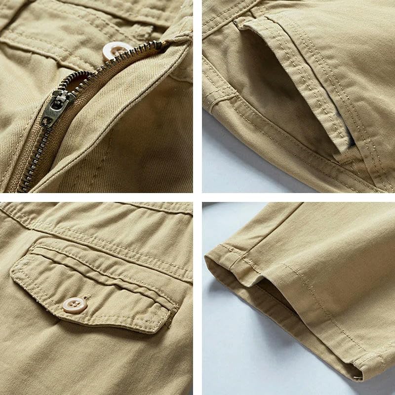 Men's Summer Casual Solid Cargo Shorts Cotton Tactical-Style Outdoor Breathable