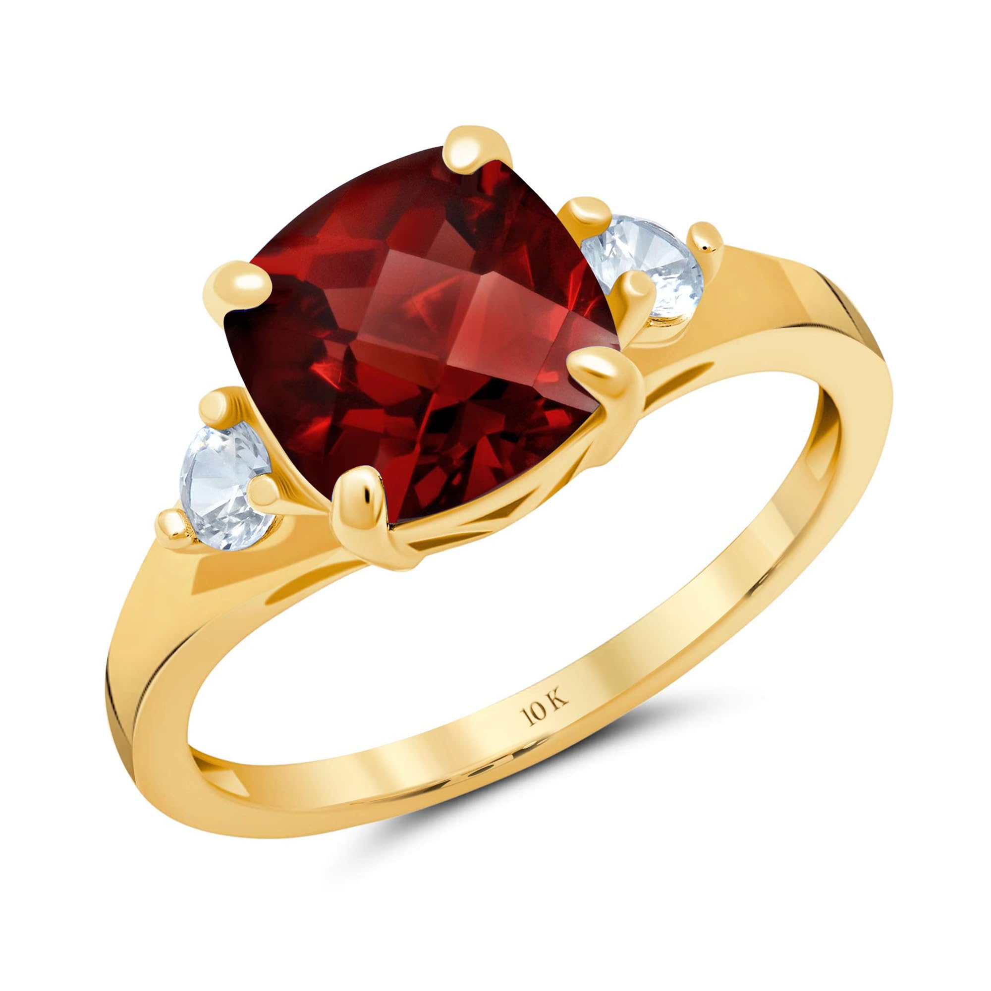 MAX + STONE 10k Gold Gemstone Rings for Women | Cushion Cut Three Stone Ring | Anti Tarnishing Birthstone Rings | Cocktail Ring with Gift Box in Size