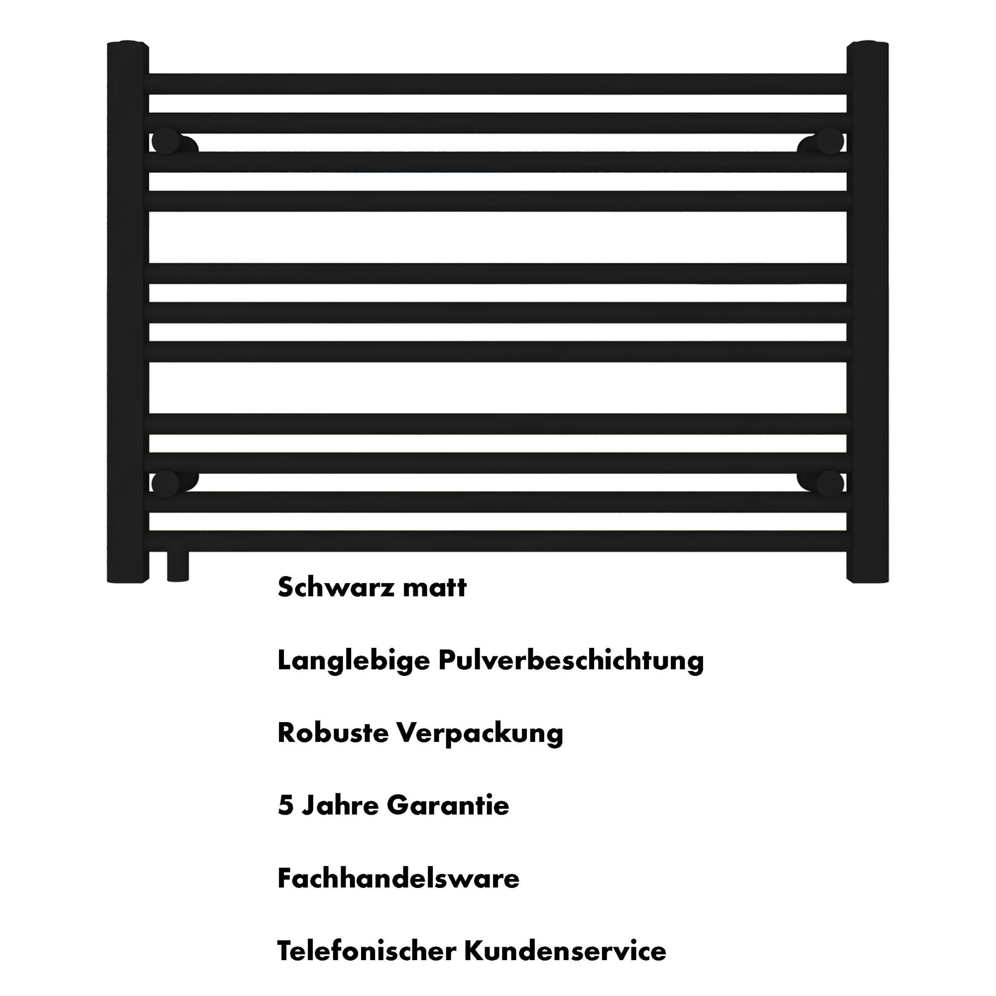 SHV Badheizkörper Pegasus mit Seitenanschluss in schwarz matt | Heizkörper für Badezimmer, Handtuchhalter für Wand im Bad, Handtuchheizkörper, Handtuchtrockner aus Stahl (800x550 mm)