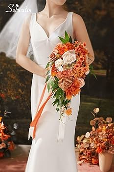 お値下げ○春色ブライダルブーケ Amazon｜Serwalin 9.8インチ バーントオレンジ ウェディング