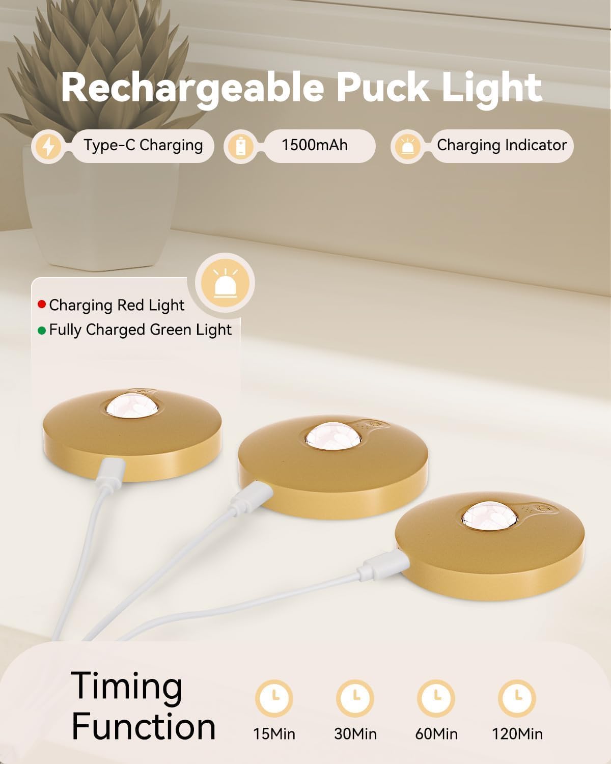Picture Lights for Wall - 1500mAh Rechargeable Battery Operated Picture Frame Lights, RGB Dimmable Puck Lights with Remote & Timer, Art Lighting for Paintings, Magnetic Light(Gold, 3PCS)