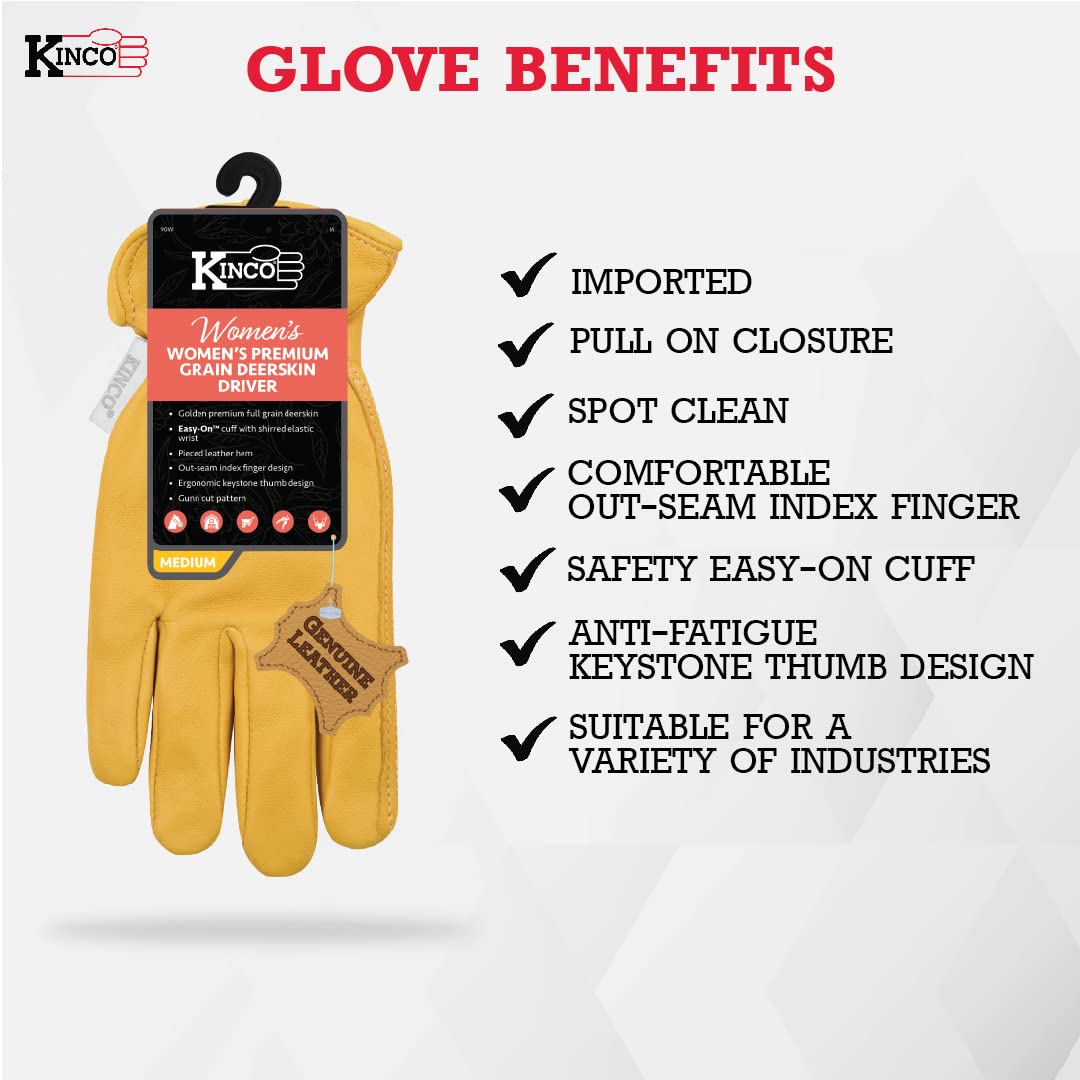 Kinco 98W-S Women's Unlined Cowhide Gloves, Keystone Thumb, Small, Golden