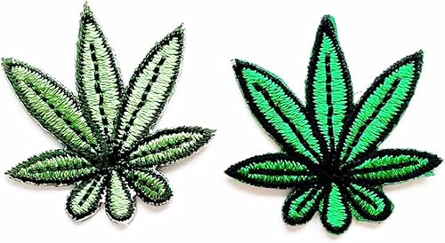 Miniatura 4 de PL - Juego de 2 minúsculas hojas de marihuana de cannabis verde lindo logotipo de dibujos animados 1 coser hierro en bordado apliques insignia