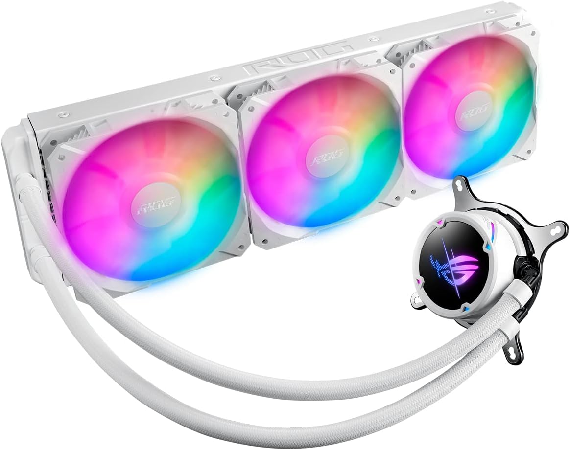 ASUS ROG Strix LC 360 ARGB White Edition: Cooler CPU todo en uno (Aura Sync, Intel LGA 1700/1200/1150/1151/1152/1155/1156/2011/2011-3/2066 y AMD AM4/TR4, tres ventiladores RGB ROG de 120 mm), Blanco