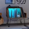 Tohomeor Vinyl Record Player Stand with LED Light Charging Station USB Port Turntable Stand LPs Album Storage Cabinet Wooden Sofa End Table Nightstand for Bedroom Living Room Office