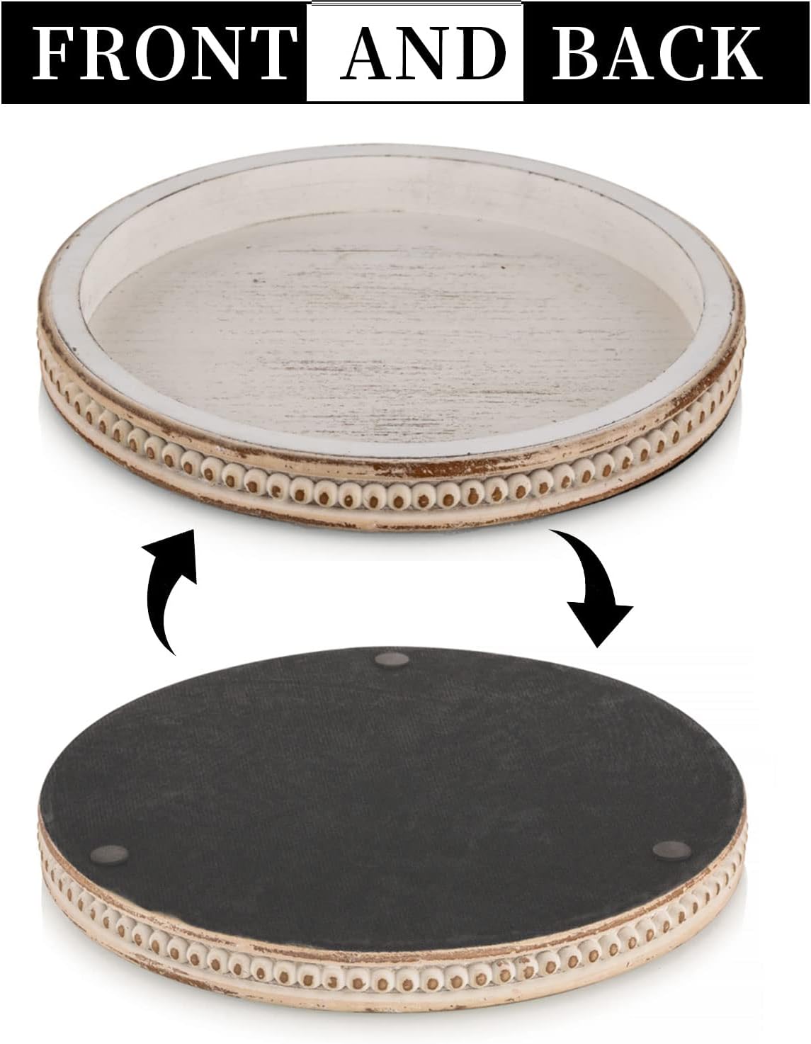 Hanobe Wood Decorative Tray Round: White Washed Bead Tray for Coffee Table Rustic Wooden Trays Decor Farmhouse Kitchen Counter Circle Tray Vintage Centerpiece for Living Room Home Bathroom Organizer : Home & Kitchen