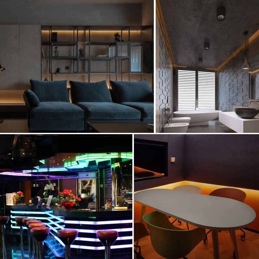 LightingWill Lot de 12 profilés LED en aluminium noir en forme de U avec diffuseur de fumée en cristal, embouts et clips de fixation pour bandes LED