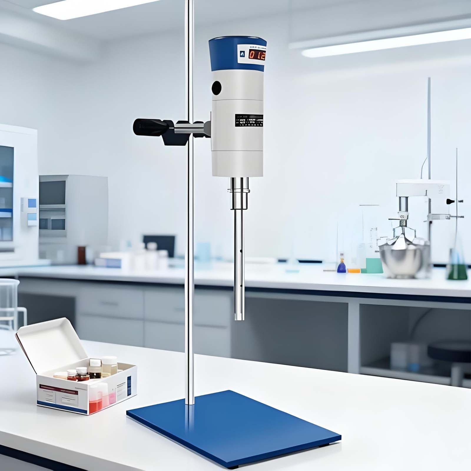 GUTYGIO High-Speed ​​Laboratory Homogenizer and Emulsifier,Ultrasonic Homogenizer, 2 Heads, 300-23000 RPM - for Dispersion, Liquid Emulsification, Cell Disruption, for Cosmetics, Food FJ200-DSH
