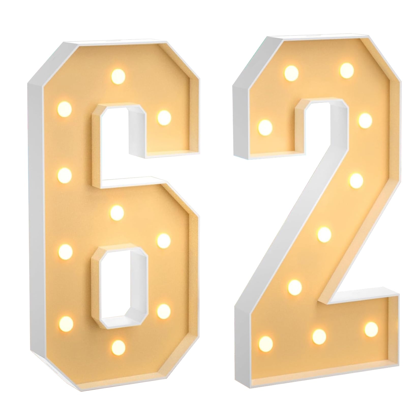 100 cm, grande numero 62, con numeri a LED grandi, decorazione a mosaico, luce bianca calda, per casa, feste, compleanni, matrimoni, compleanni e Natale