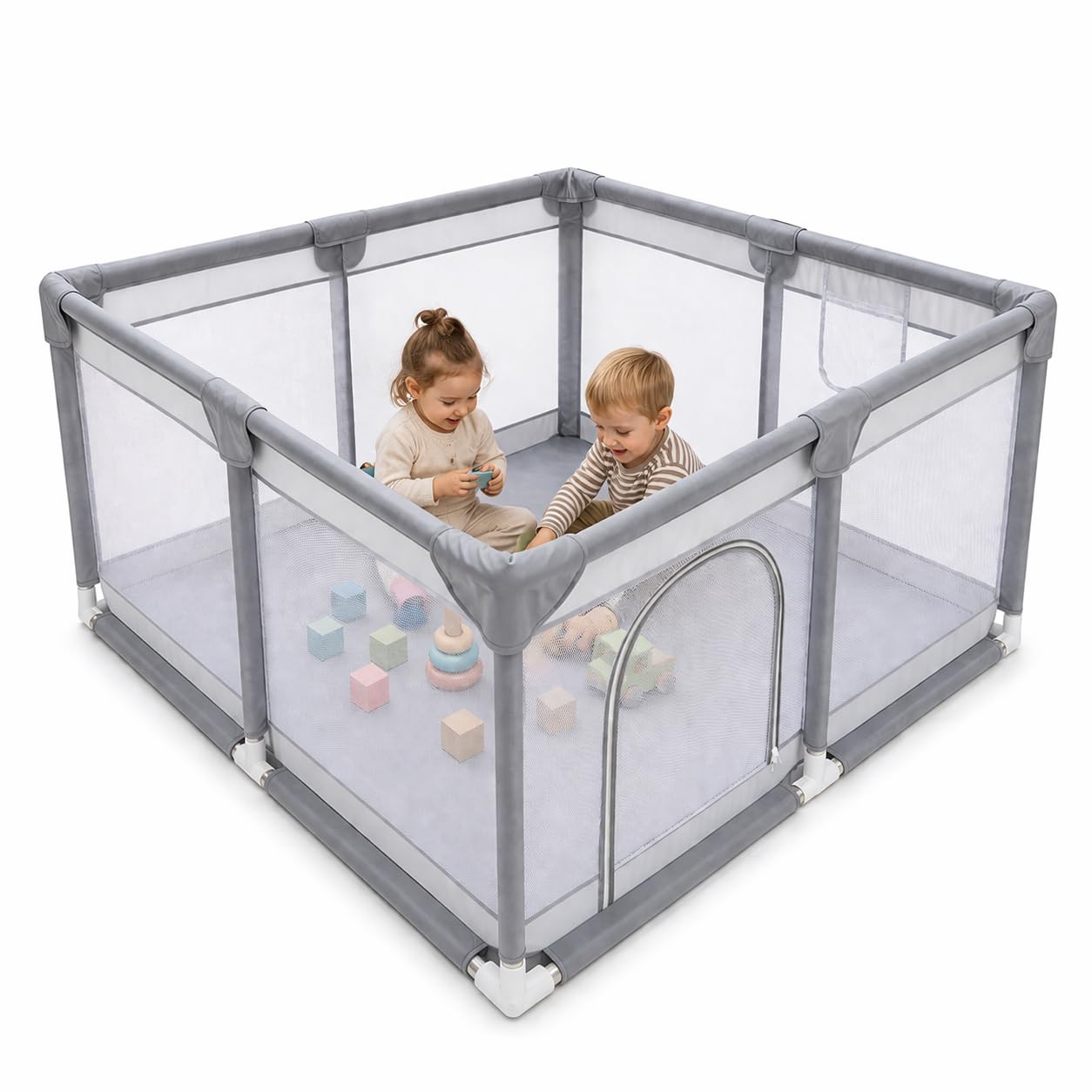 Parc bébé XL - 150x180cm - Pliable - Parc avec Maille Respirante - Sûr et Solide - Sac de Transport Inclus - Gris