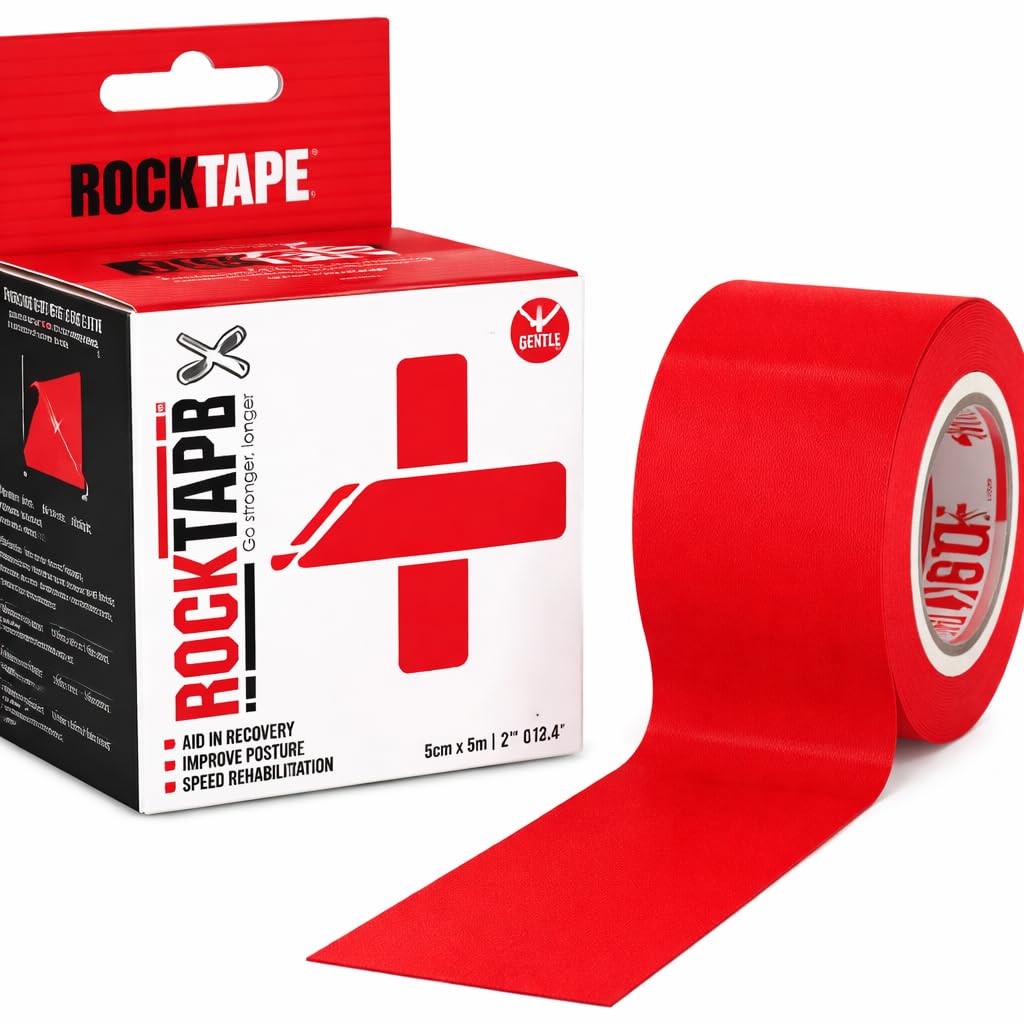 RockTapeRx Nastro Kinesiologico Unisex (5cm x 5m) - Elastico Terapeutico per Riabilitazione e Allenamento Posturale - Adesivo Delicato per Pelle Sensibile - Nastro Sportivo per Atleti - Rosso
