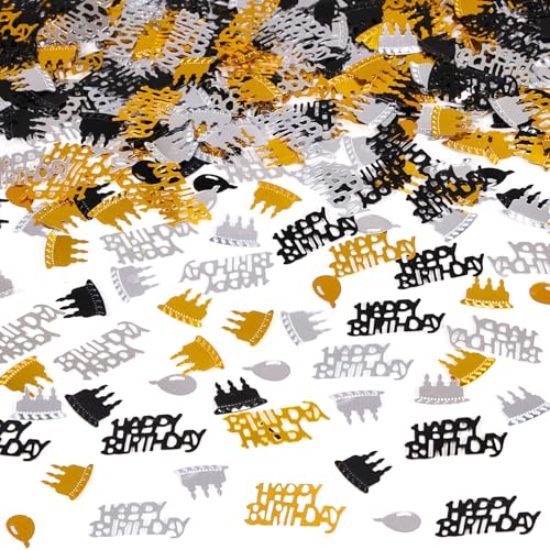 Image of Gold and Black Happy Birthday Confetti, 3000 Pcs Birthday Cake Table Metallic Foil Confetti Party Table Decor for Party, Baby Shower, DIY Arts and Crafting