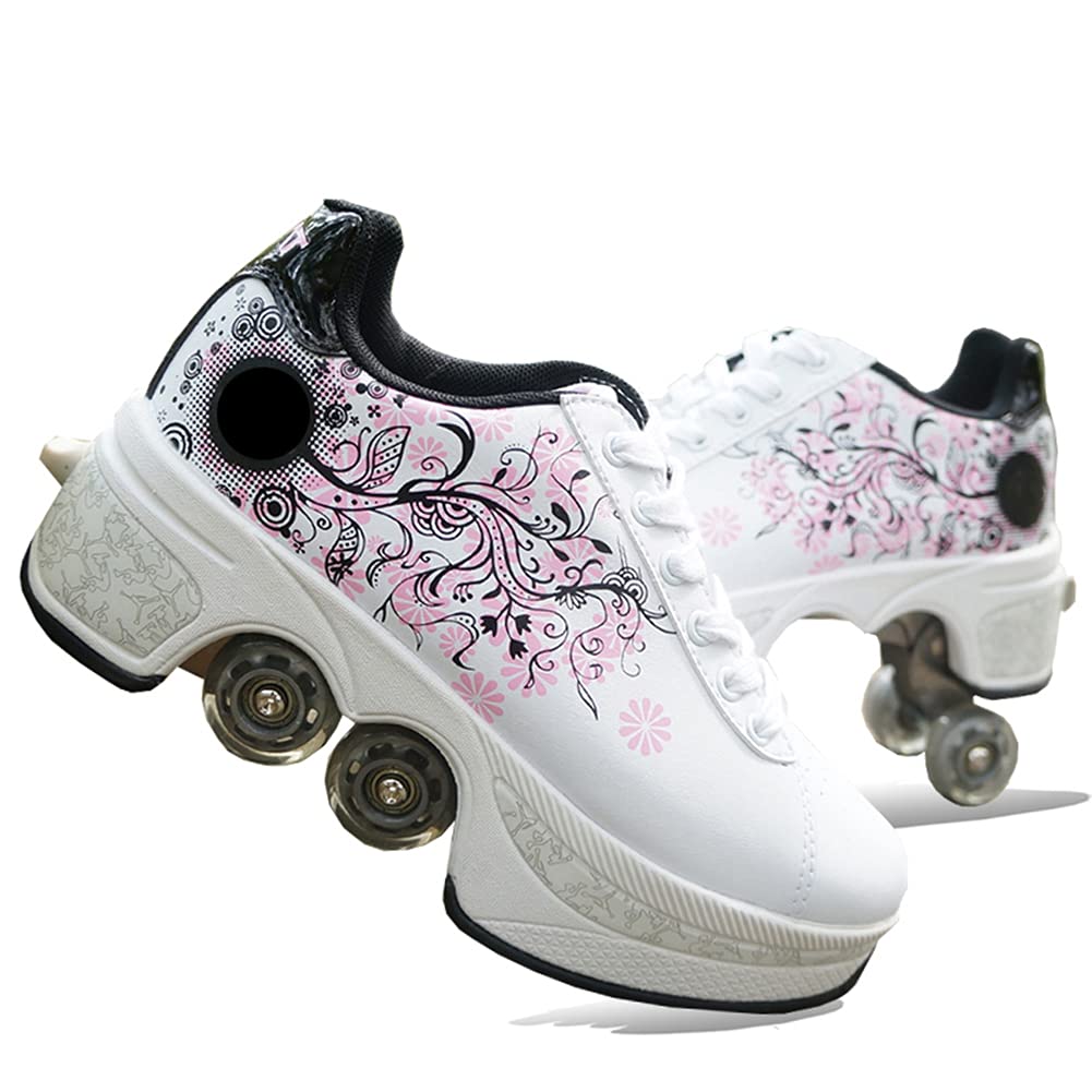 MLyzhe Deformation Roller Shoes Male and Female Skating Shoes Adult Children's Automatic Walking Shoes Invisible Pulley Shoes Skates with Double-Row Deform Wheel…