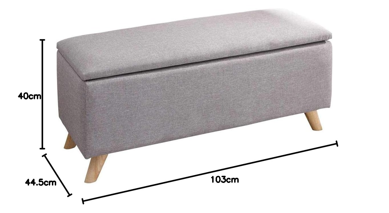 BAKAJI Cassapanca Pouf Contenitore Poggiapiedi Camera da Letto Panca Sgabello Struttura in Legno Rivestimento in Tessuto Hopsack Seduta Apribile Imbottita 106 X 32 X 42 cm (Grigio Chiaro)