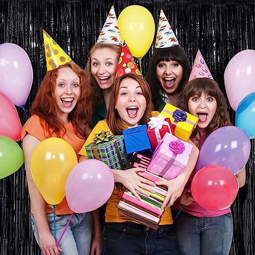 image for UWPVOWSR Black Fringe Curtain Party Streamers 2Pack 3.3x8.3 Ft Foil Fr